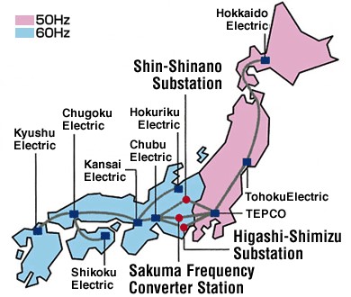 Japan Two Frequency Power Grid Map