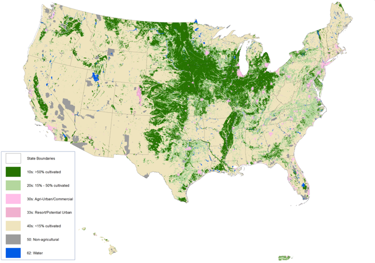 Share of Land under Cultivation in the US