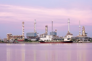 Oil refinery plant along river
